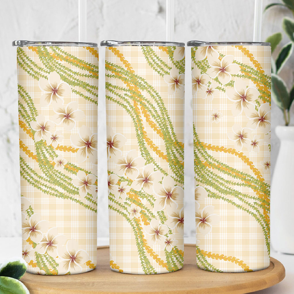 Melemele Ahiahia Hawai'i Palaka Plumeria Skinny Tumbler Puakenikeni and Maile Lei LT9 - Polynesian Pride