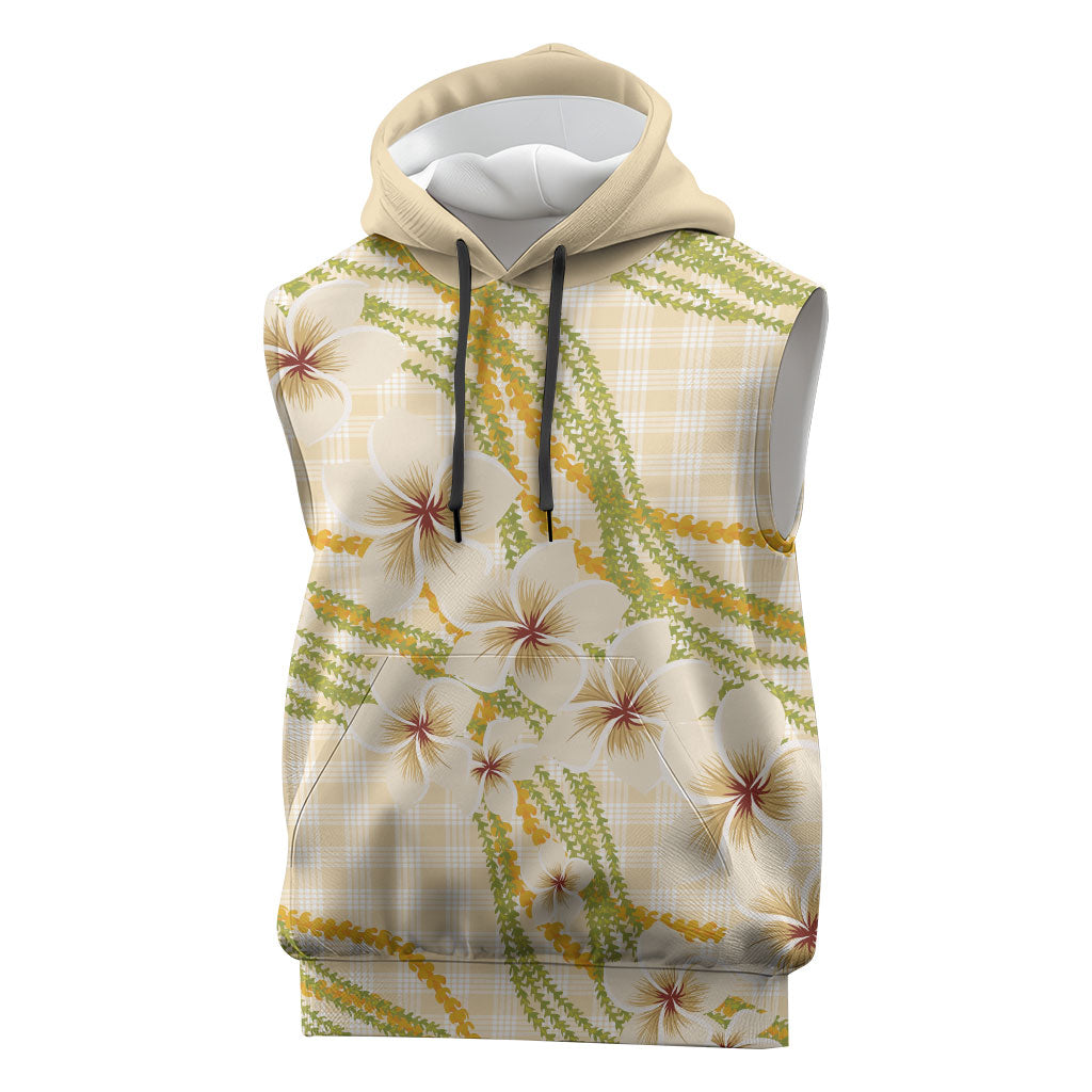 Melemele Ahiahia Hawai'i Palaka Plumeria Sleeveless Hoodie Puakenikeni and Maile Lei LT9 Pastel Yellow - Polynesian Pride