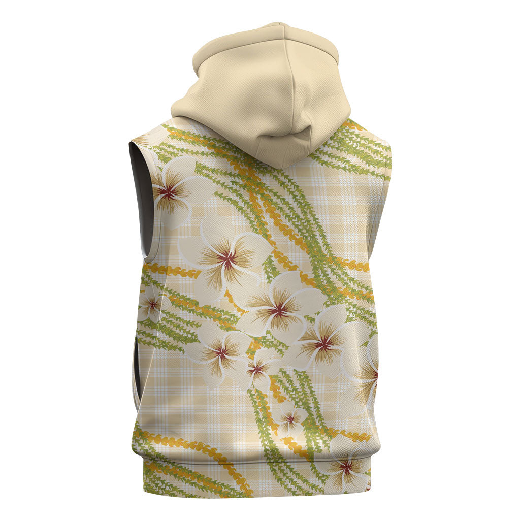 Melemele Ahiahia Hawai'i Palaka Plumeria Sleeveless Hoodie Puakenikeni and Maile Lei LT9 - Polynesian Pride