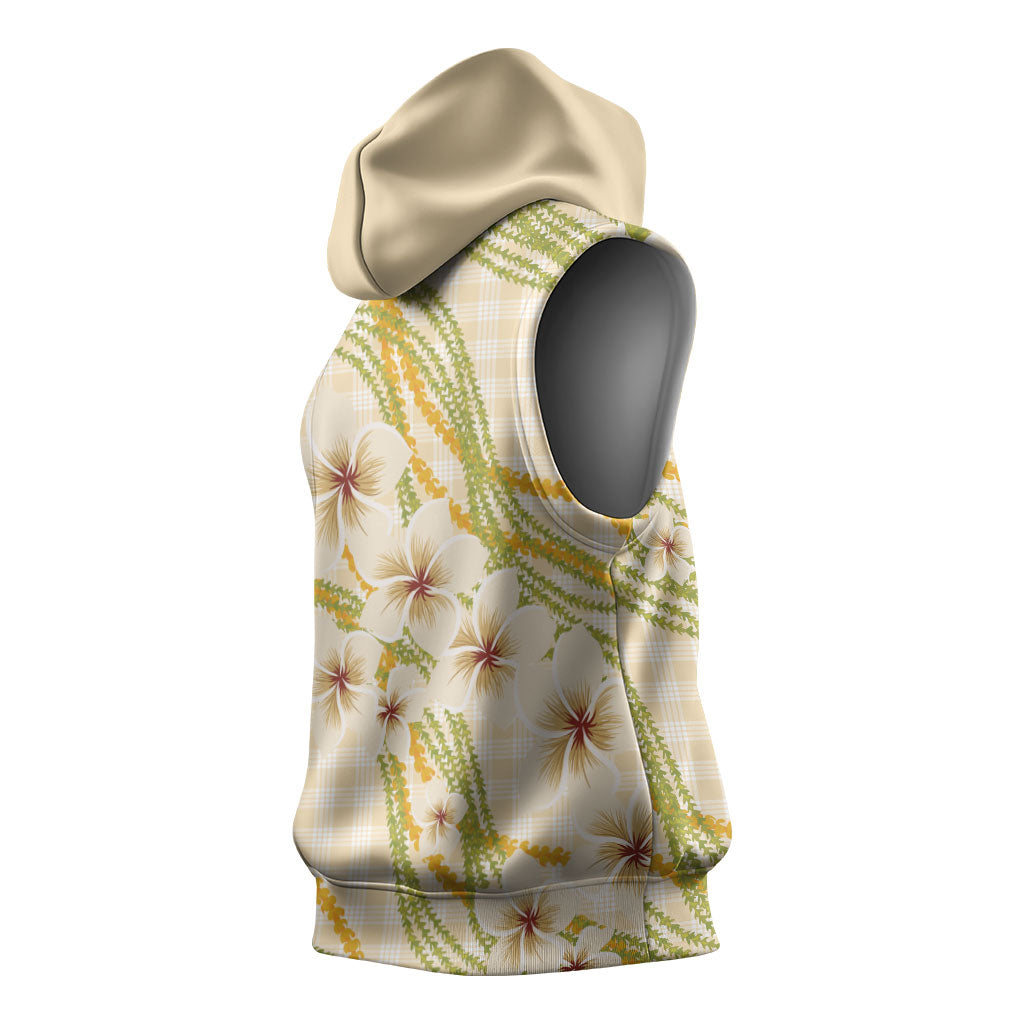 Melemele Ahiahia Hawai'i Palaka Plumeria Sleeveless Hoodie Puakenikeni and Maile Lei LT9 - Polynesian Pride