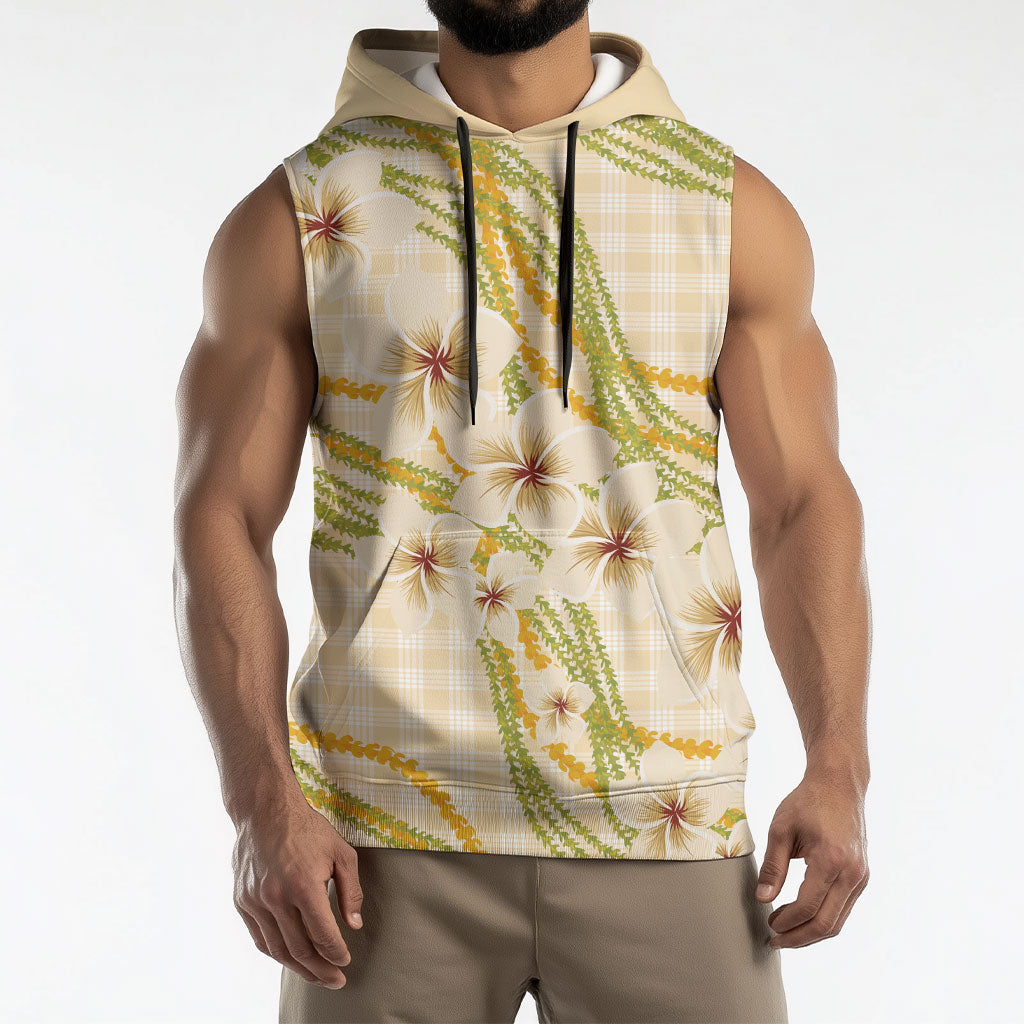 Melemele Ahiahia Hawai'i Palaka Plumeria Sleeveless Hoodie Puakenikeni and Maile Lei LT9 - Polynesian Pride