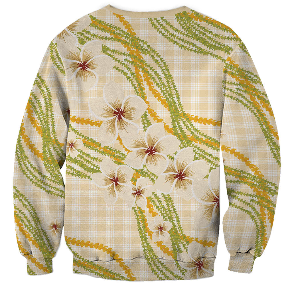 Melemele Ahiahia Hawai'i Palaka Plumeria Sweatshirt Puakenikeni and Maile Lei