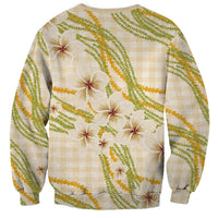 Melemele Ahiahia Hawai'i Palaka Plumeria Sweatshirt Puakenikeni and Maile Lei