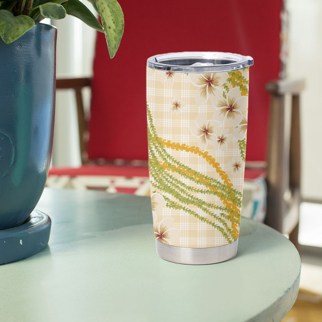 Melemele Ahiahia Hawai'i Palaka Plumeria Tumbler Cup Puakenikeni and Maile Lei LT9 - Polynesian Pride