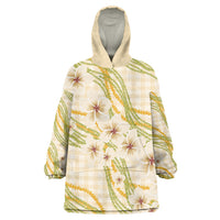 Melemele Ahiahia Hawai'i Palaka Plumeria Wearable Blanket Hoodie Puakenikeni and Maile Lei LT9 One Size Pastel Yellow - Polynesian Pride