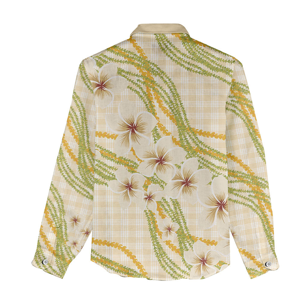 Melemele Ahiahia Hawai'i Palaka Plumeria Women Casual Shirt Puakenikeni and Maile Lei LT9 - Polynesian Pride