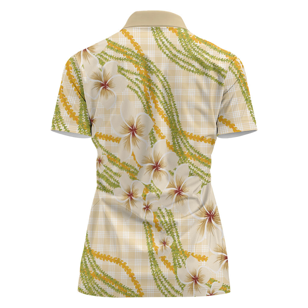Melemele Ahiahia Hawai'i Palaka Plumeria Women Polo Shirt Puakenikeni and Maile Lei LT9 - Polynesian Pride