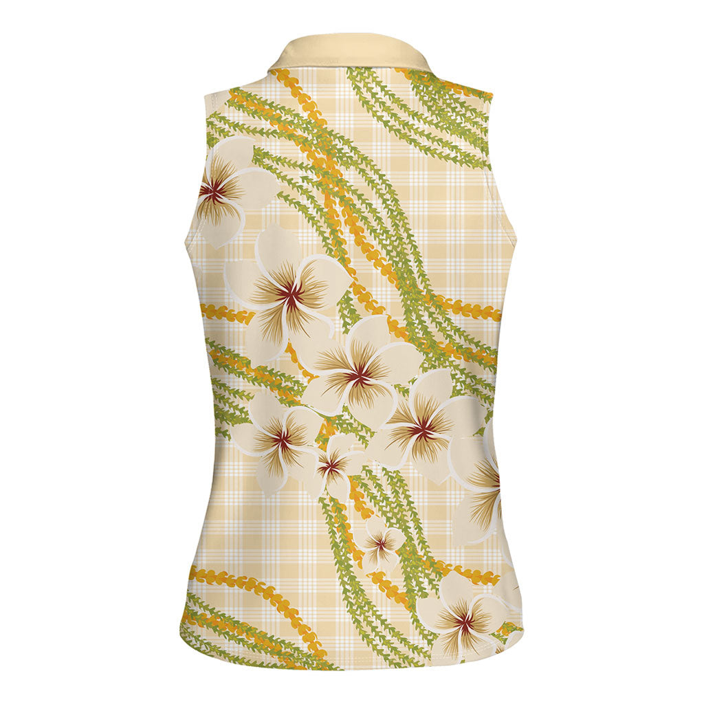 Melemele Ahiahia Hawai'i Palaka Plumeria Women Sleeveless Polo Shirt Puakenikeni and Maile Lei LT9 - Polynesian Pride