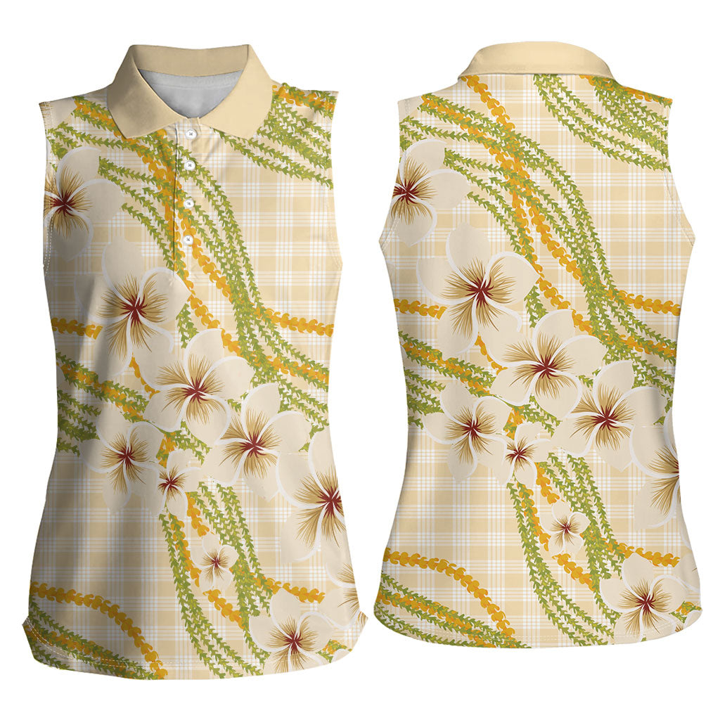 Melemele Ahiahia Hawai'i Palaka Plumeria Women Sleeveless Polo Shirt Puakenikeni and Maile Lei LT9 - Polynesian Pride