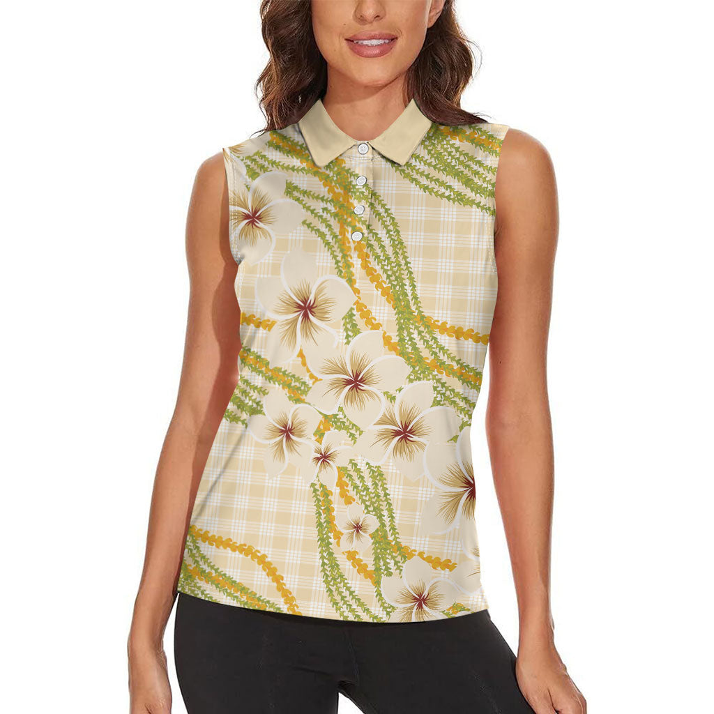 Melemele Ahiahia Hawai'i Palaka Plumeria Women Sleeveless Polo Shirt Puakenikeni and Maile Lei LT9 - Polynesian Pride