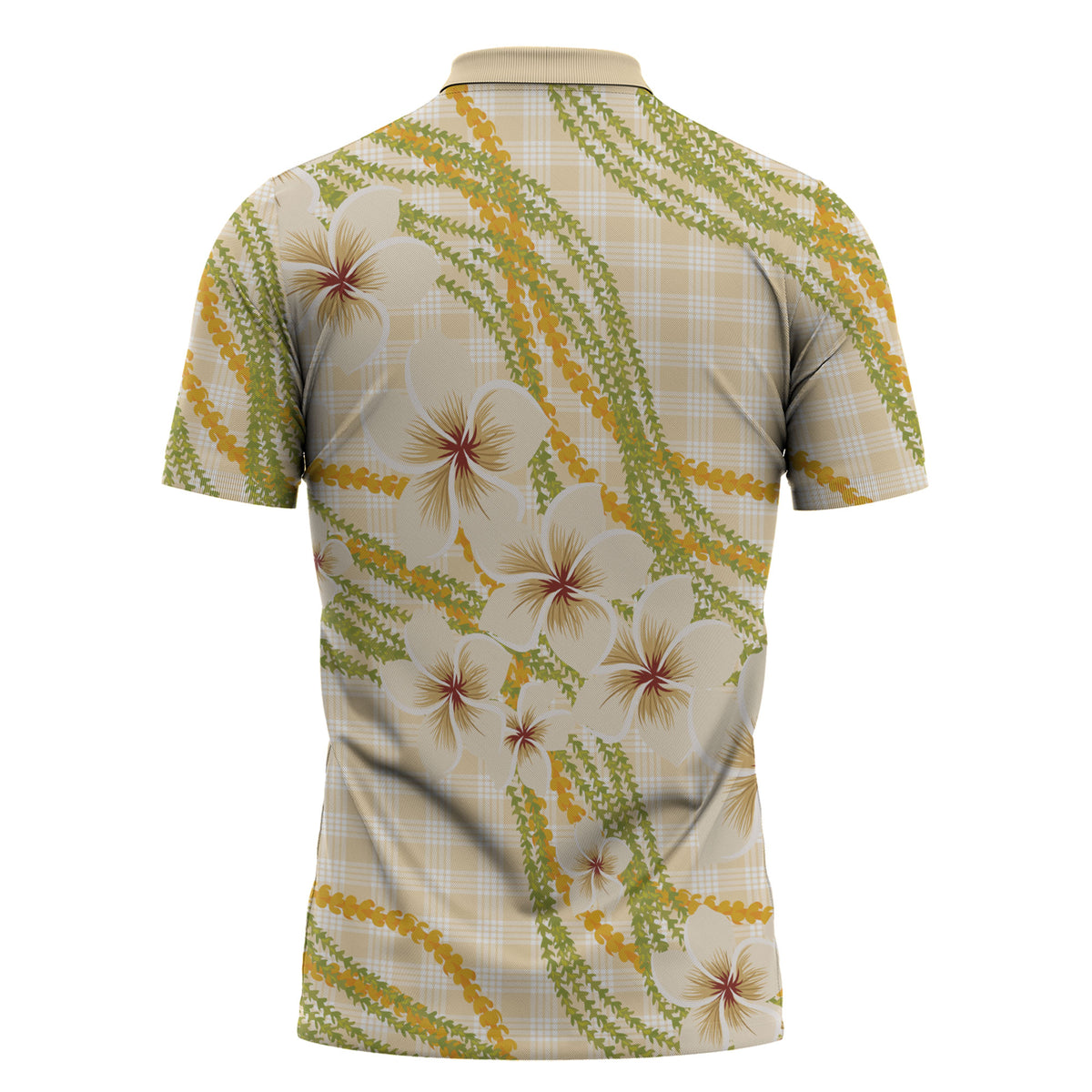 Melemele Ahiahia Hawai'i Palaka Plumeria Zipper Polo Shirt Puakenikeni and Maile Lei LT9 - Polynesian Pride