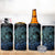 Floral Polynesian Hibiscus Tattoo Can Cooler Tumbler Blue Gradient Style