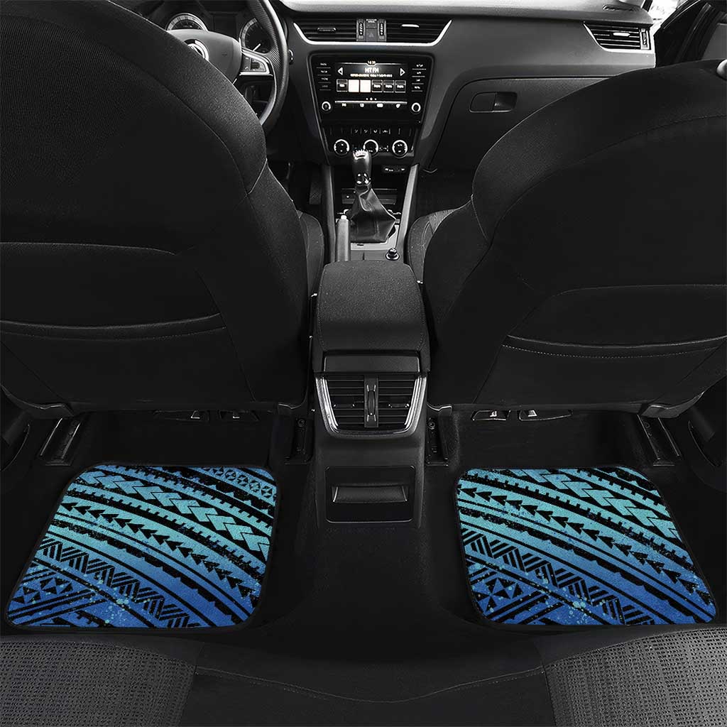 Floral Polynesian Hibiscus Tattoo Car Mats Blue Gradient Style