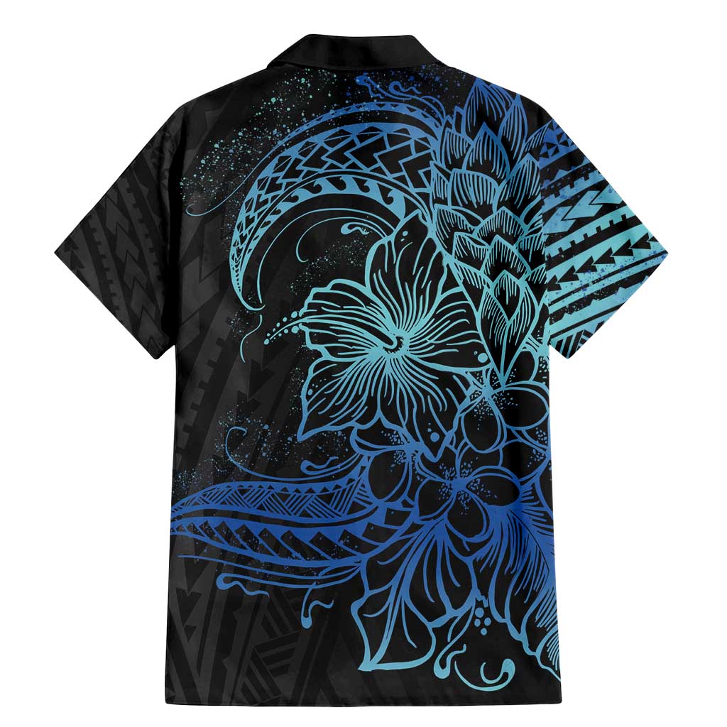 Floral Polynesian Hibiscus Tattoo Family Matching Mermaid Dress and Hawaiian Shirt Blue Gradient Style