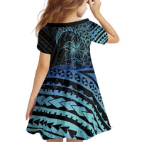 Floral Polynesian Hibiscus Tattoo Family Matching Tank Maxi Dress and Hawaiian Shirt Blue Gradient Style