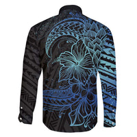 Floral Polynesian Hibiscus Tattoo Family Matching Tank Maxi Dress and Hawaiian Shirt Blue Gradient Style