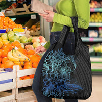 Floral Polynesian Hibiscus Tattoo Grocery Bag Blue Gradient Style