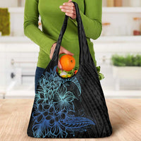 Floral Polynesian Hibiscus Tattoo Grocery Bag Blue Gradient Style