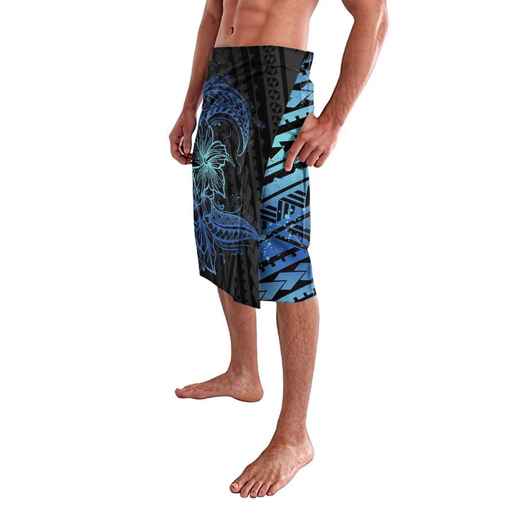 Floral Polynesian Hibiscus Tattoo Lavalava Blue Gradient Style