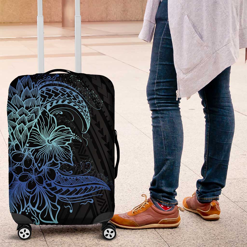 Floral Polynesian Hibiscus Tattoo Luggage Cover Blue Gradient Style LT9 Blue - Polynesian Pride