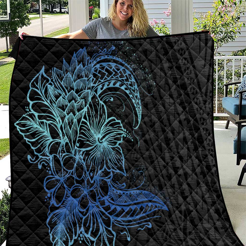 Floral Polynesian Hibiscus Tattoo Quilt Blue Gradient Style LT9 Blue - Polynesian Pride