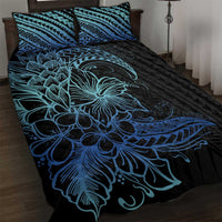 Floral Polynesian Hibiscus Tattoo Quilt Bed Set Blue Gradient Style