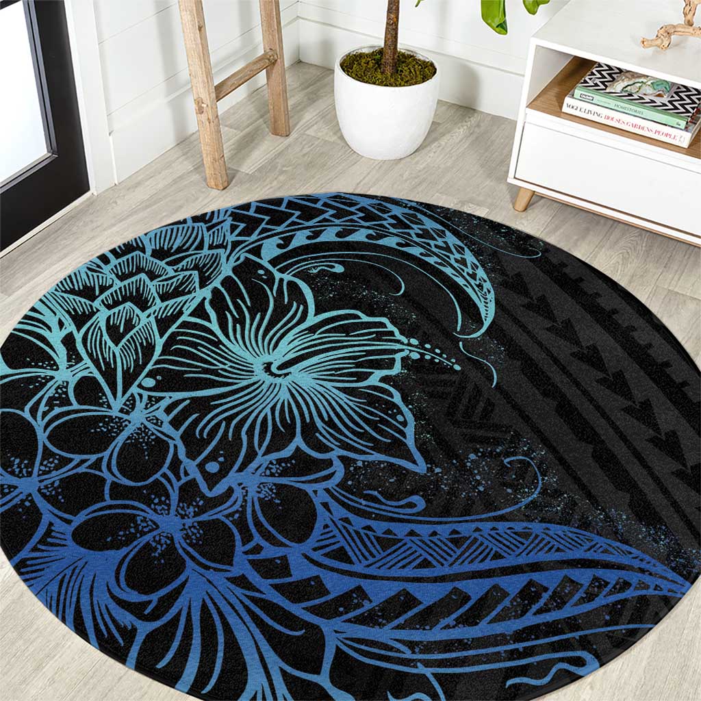 Floral Polynesian Hibiscus Tattoo Round Carpet Blue Gradient Style LT9 Blue - Polynesian Pride