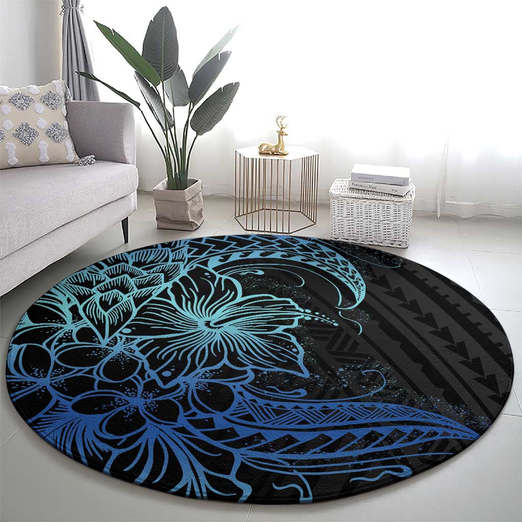 Floral Polynesian Hibiscus Tattoo Round Carpet Blue Gradient Style LT9 - Polynesian Pride