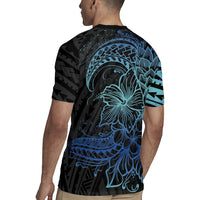 Floral Polynesian Hibiscus Tattoo Rugby Jersey Blue Gradient Style