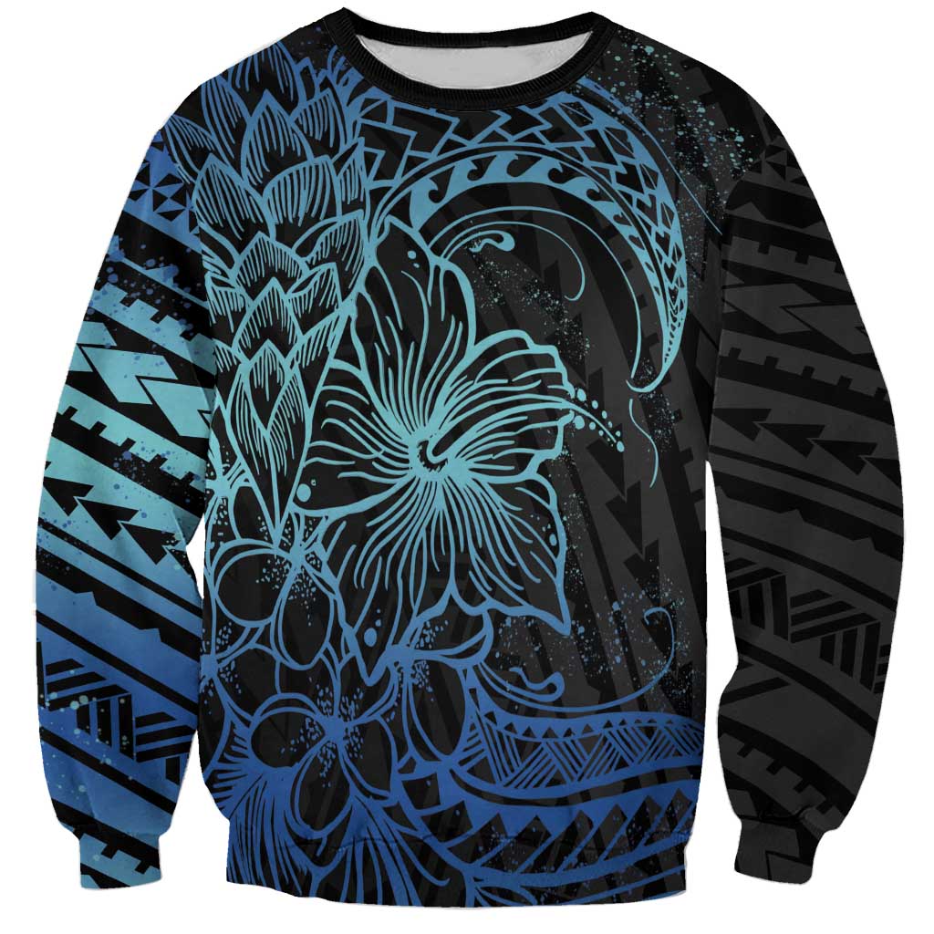 Floral Polynesian Hibiscus Tattoo Sweatshirt Blue Gradient Style LT9 Unisex Blue - Polynesian Pride