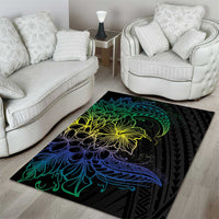Floral Polynesian Hibiscus Tattoo Area Rug Green Gradient Style