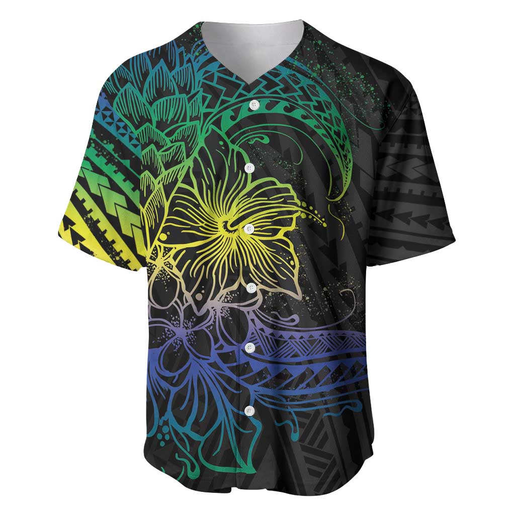 Floral Polynesian Hibiscus Tattoo Baseball Jersey Green Gradient Style LT9 Green - Polynesian Pride