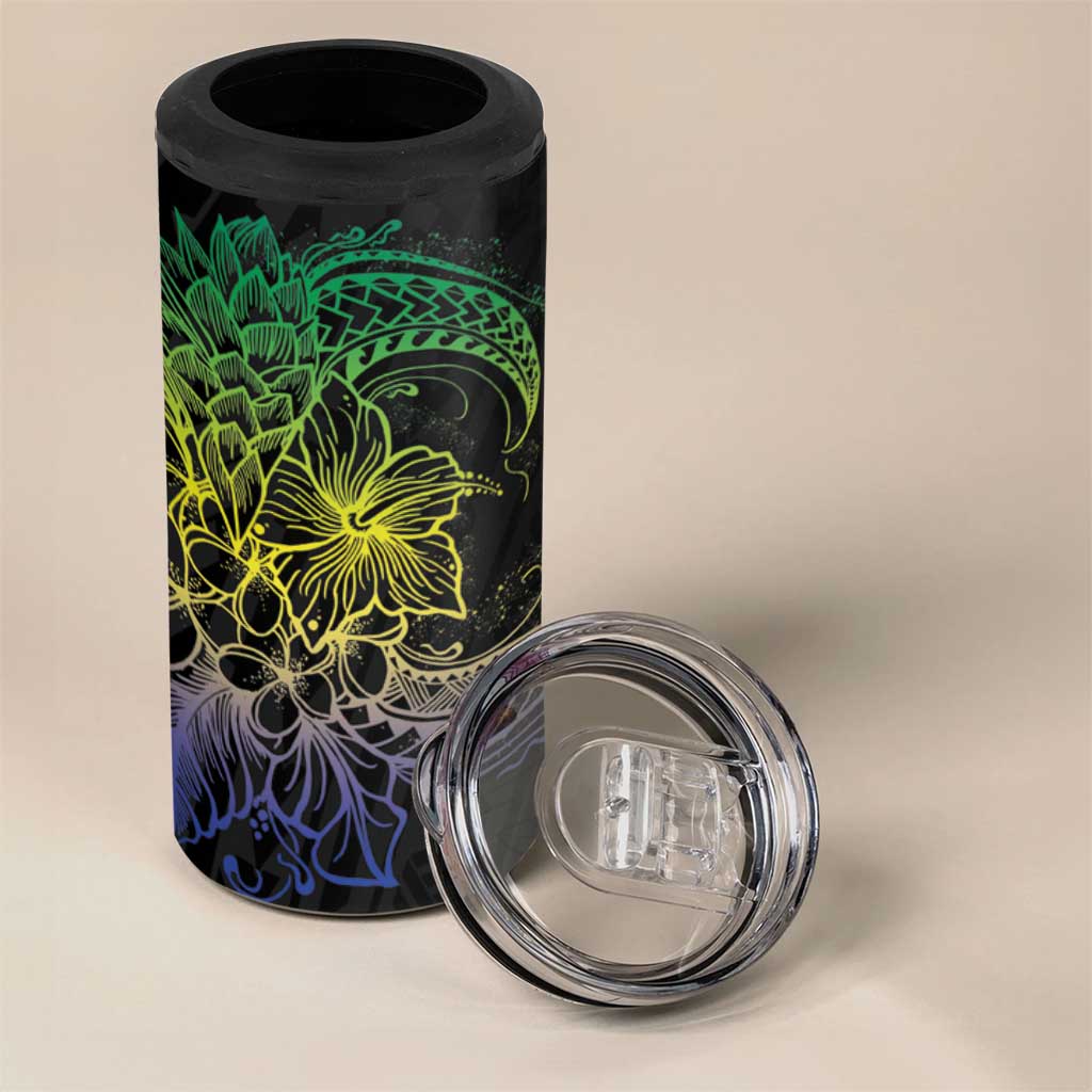 Floral Polynesian Hibiscus Tattoo Can Cooler Tumbler Green Gradient Style