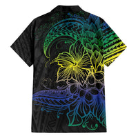 Floral Polynesian Hibiscus Tattoo Family Matching Long Sleeve Bodycon Dress and Hawaiian Shirt Green Gradient Style