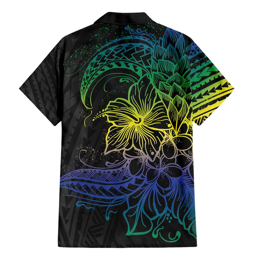 Floral Polynesian Hibiscus Tattoo Family Matching Mermaid Dress and Hawaiian Shirt Green Gradient Style