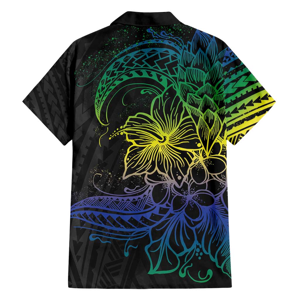 Floral Polynesian Hibiscus Tattoo Family Matching Summer Maxi Dress and Hawaiian Shirt Green Gradient Style