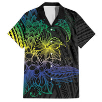 Floral Polynesian Hibiscus Tattoo Family Matching Tank Maxi Dress and Hawaiian Shirt Green Gradient Style