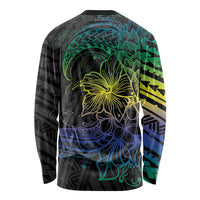 Floral Polynesian Hibiscus Tattoo Long Sleeve Shirt Green Gradient Style