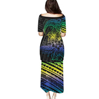 Floral Polynesian Hibiscus Tattoo Puletasi Green Gradient Style