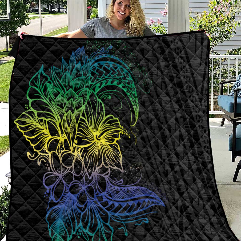 Floral Polynesian Hibiscus Tattoo Quilt Green Gradient Style LT9 Green - Polynesian Pride