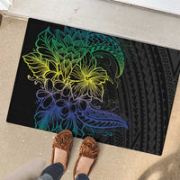 Floral Polynesian Hibiscus Tattoo Rubber Doormat Green Gradient Style