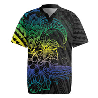 Floral Polynesian Hibiscus Tattoo Rugby Jersey Green Gradient Style