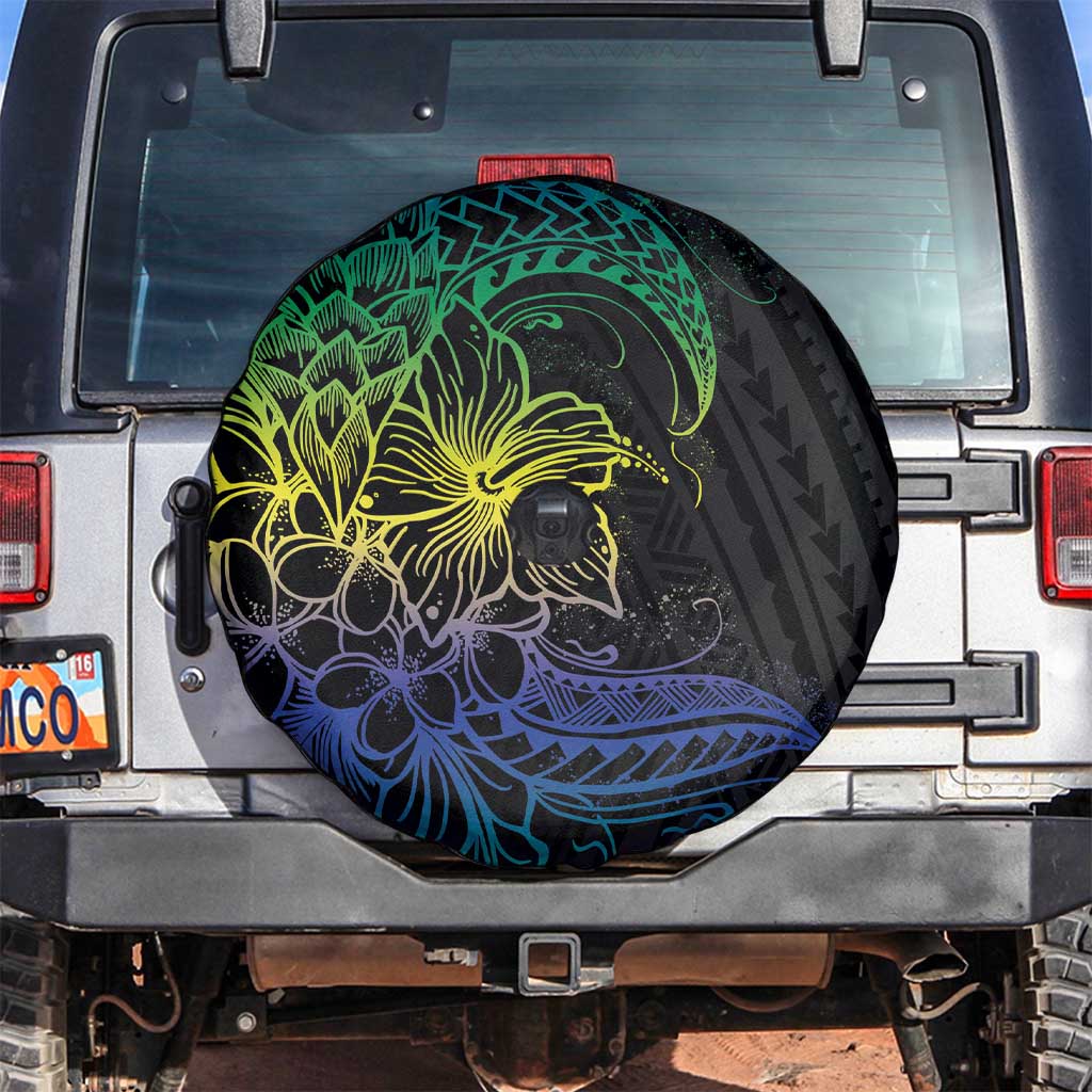 Floral Polynesian Hibiscus Tattoo Spare Tire Cover Green Gradient Style LT9 Green - Polynesian Pride