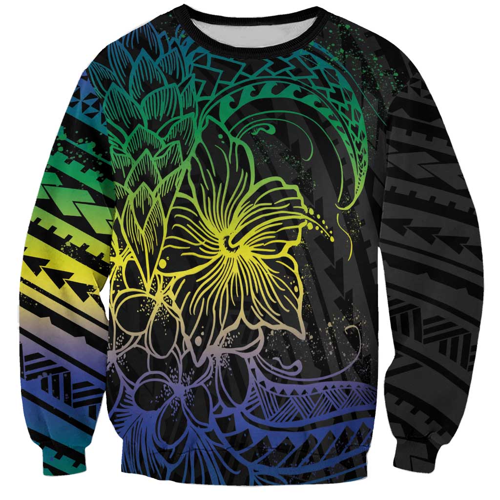 Floral Polynesian Hibiscus Tattoo Sweatshirt Green Gradient Style LT9 Unisex Green - Polynesian Pride