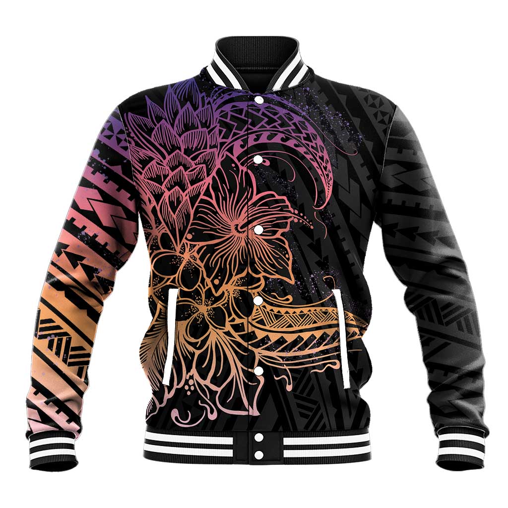 Floral Polynesian Hibiscus Tattoo Baseball Jacket Peach Gradient Style LT9 Unisex Peach - Polynesian Pride