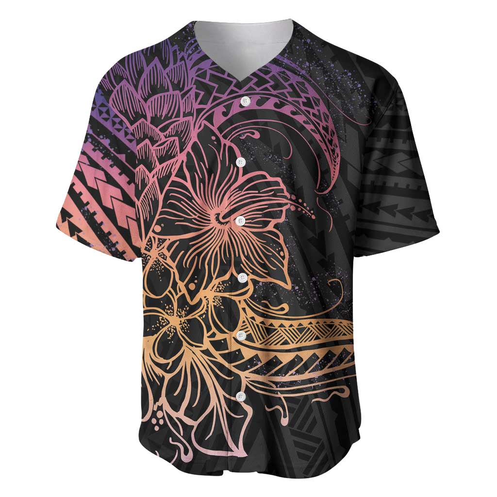 Floral Polynesian Hibiscus Tattoo Baseball Jersey Peach Gradient Style LT9 Peach - Polynesian Pride