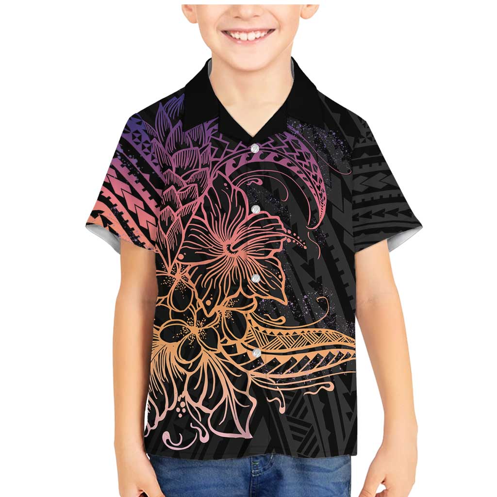 Floral Polynesian Hibiscus Tattoo Family Matching Mermaid Dress and Hawaiian Shirt Peach Gradient Style