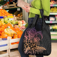 Floral Polynesian Hibiscus Tattoo Grocery Bag Peach Gradient Style