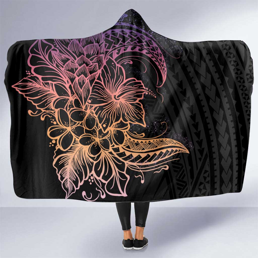 Floral Polynesian Hibiscus Tattoo Hooded Blanket Peach Gradient Style LT9 One Size Peach - Polynesian Pride