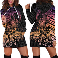 Floral Polynesian Hibiscus Tattoo Hoodie Dress Peach Gradient Style